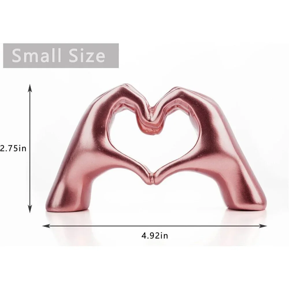 Small Shiny Pink Heart Hands Sculpture Decor for Living Room Bedroom Bookshelf
